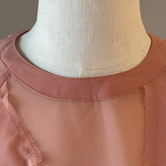 NWT ASOS RAW RUFFLED SHEER BLOUSE. Long sleeve. Crew neck peachy pink size 8 - Picture 8 of 15